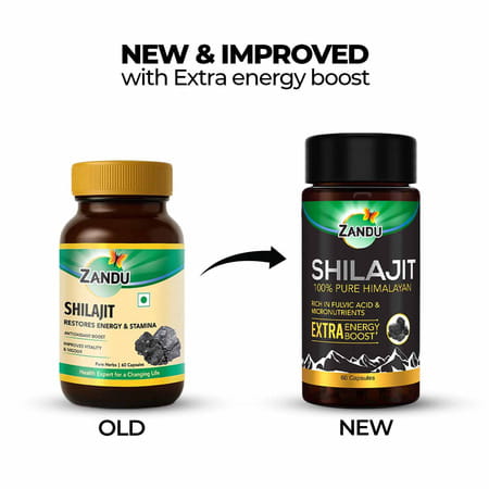 Zandu Shilajit | Extra Energy Boost | 100% Pure Himalayan | Lab Tested | Capsule 60 No'S