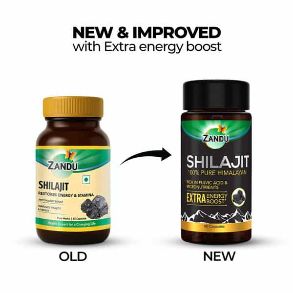Zandu Shilajit | Extra Energy Boost | 100% Pure Himalayan | Lab Tested | Capsule 60 No's