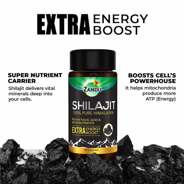 Zandu Shilajit | Extra Energy Boost | 100% Pure Himalayan | Lab Tested | Capsule 60 No's