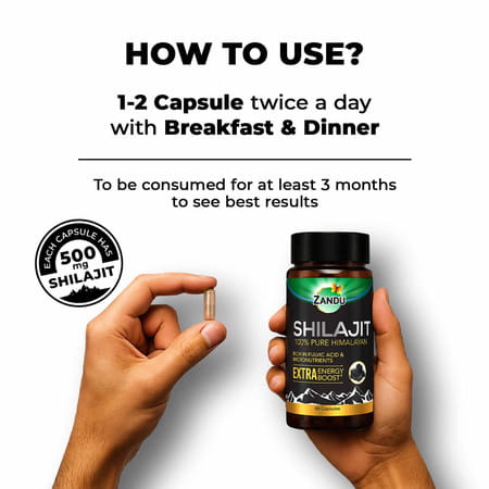 Zandu Shilajit | Extra Energy Boost | 100% Pure Himalayan | Lab Tested | Capsule 60 No'S