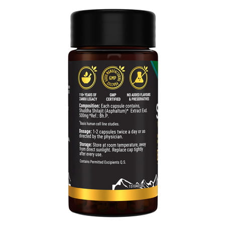 Zandu Shilajit | Extra Energy Boost | 100% Pure Himalayan | Lab Tested | Capsule 60 No'S