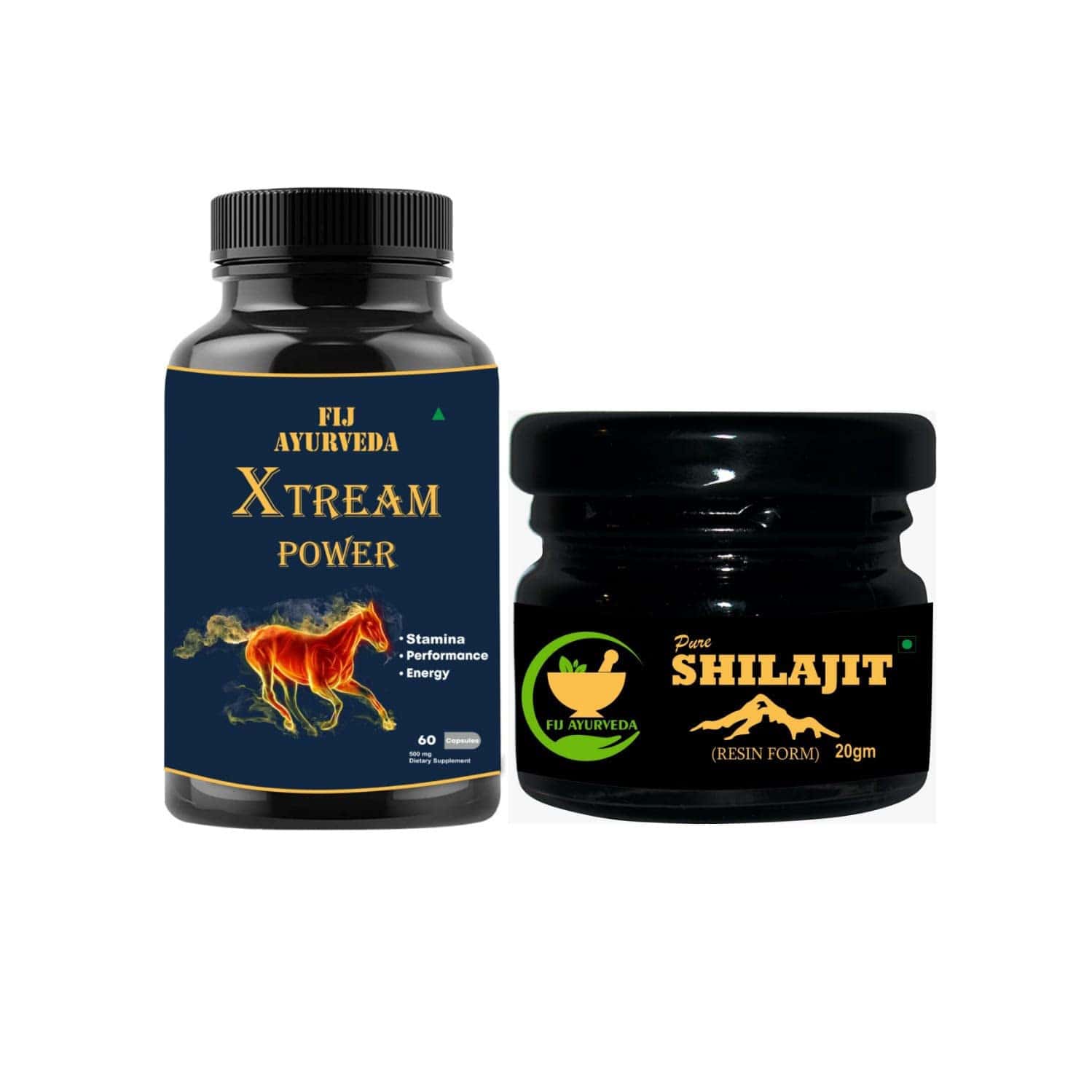 Fij Ayurveda Pure Shilajit/shilajeet Resin 20gm With Xtream Power - 60 Capsules (combo Pack)
