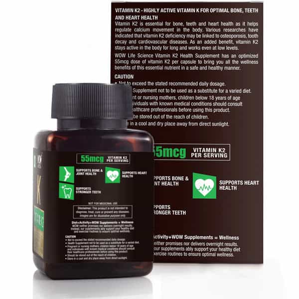 Wow Life Science Vitamin K2 Capsules - 100Mcg - 60 Vegetarian Capsules