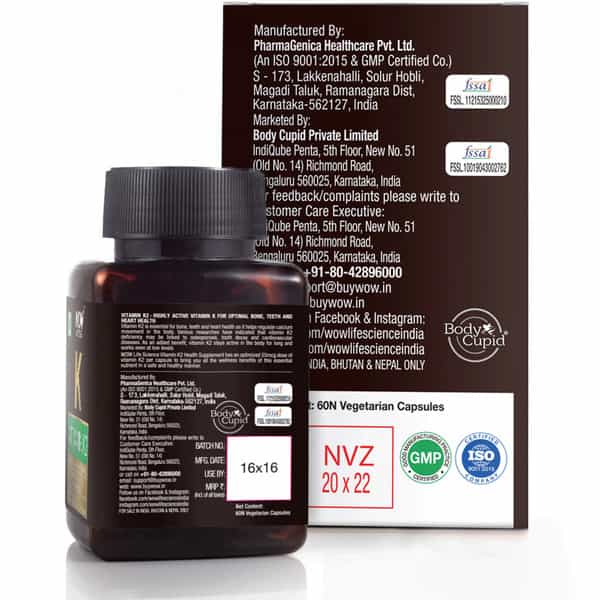 Wow Life Science Vitamin K2 Capsules - 100Mcg - 60 Vegetarian Capsules