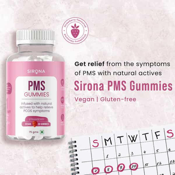 Sirona Pms Strawberry Flavoured Gummies For Women (Pack Of 30)