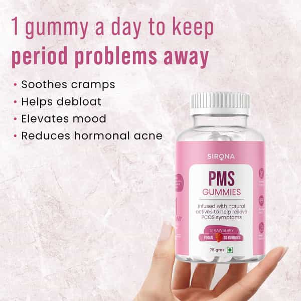 Sirona Pms Strawberry Flavoured Gummies For Women (Pack Of 30)