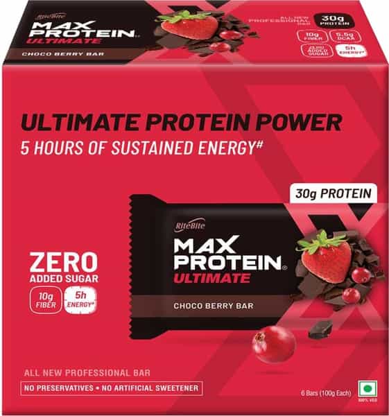 Ritebite Max Protein Ultimate Choco Berry Protein Bars 600G - Pack Of 6 (100G X 6)