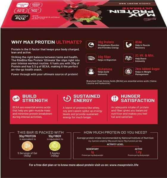 Ritebite Max Protein Ultimate Choco Berry Protein Bars 600G - Pack Of 6 (100G X 6)
