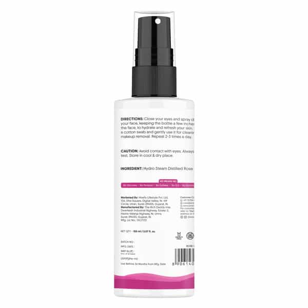 Aravi Organic Rose Water (Gulab Jal) Toner - Refreshes | Hydrates & Soothes Skin - 150Ml