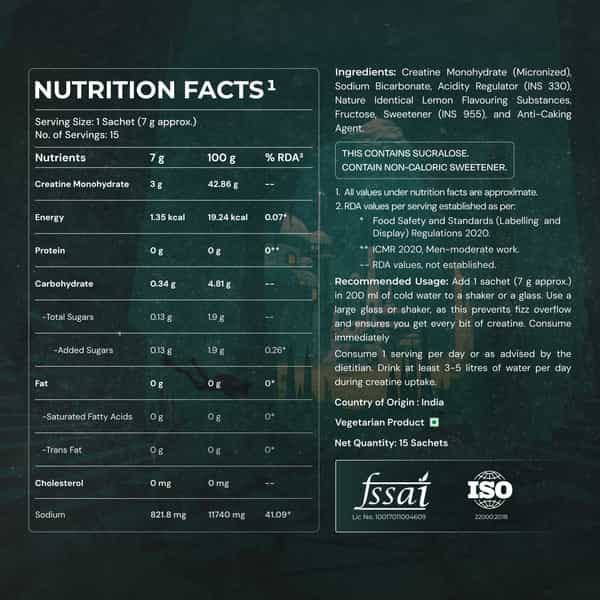 Nutrabay Creafizz Effervescent Powder | Rapid Absorption | Lemon Flavour| 15 Sachets (105G)