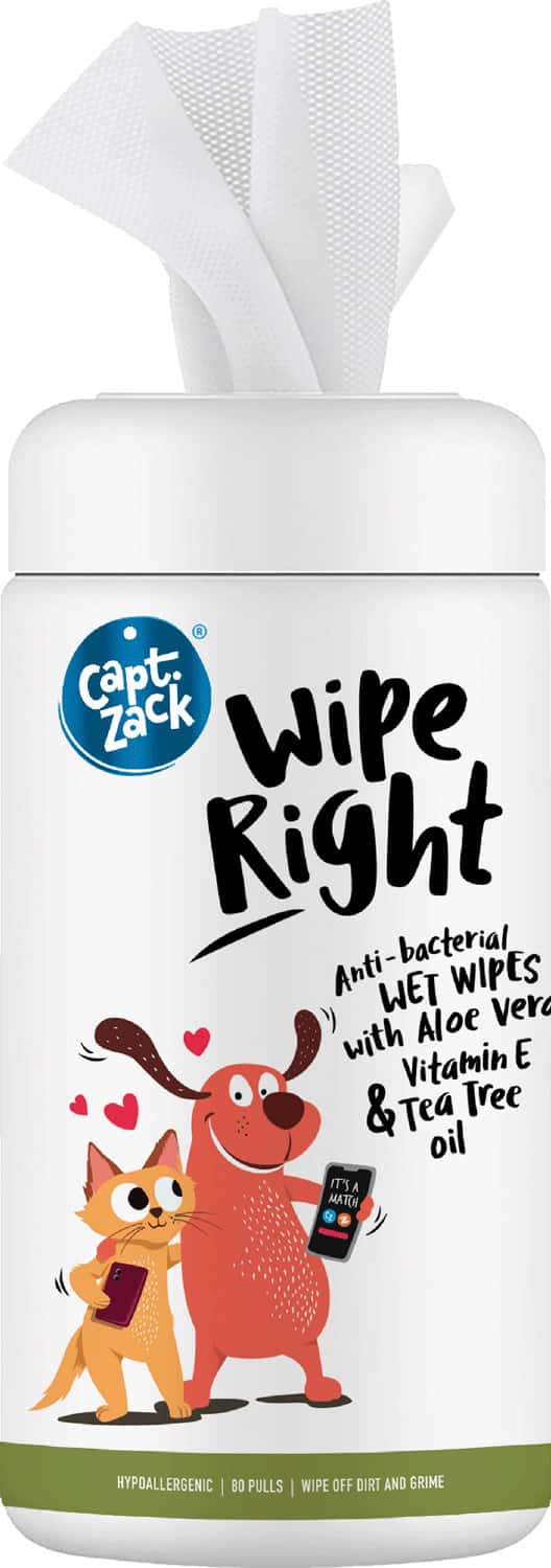 Captain Zack Wipe Right Anti-Bacterial Pet Wipes 80 Wipes
