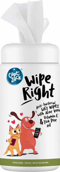 Captain Zack Wipe Right Anti-Bacterial Pet Wipes 80 Wipes