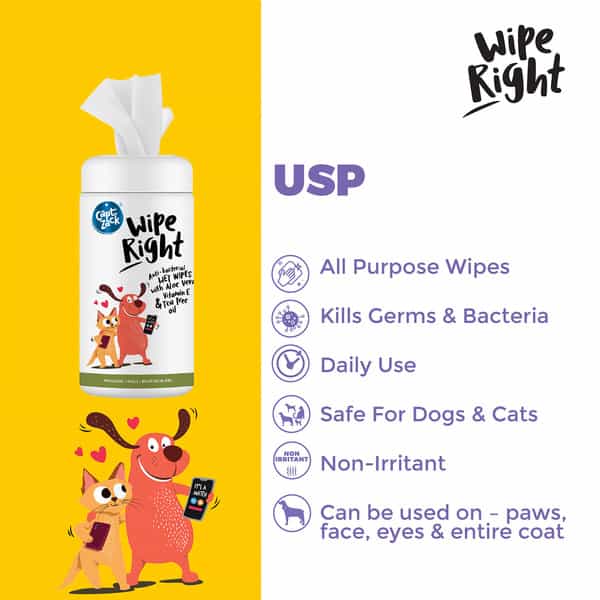 Captain Zack Wipe Right Anti-Bacterial Pet Wipes 80 Wipes