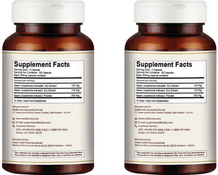 Vedikroots Neem 60 Capsules 450 Mg 100% Organic | Azadirachta Indica | For Blood Detox (Pack Of 2)