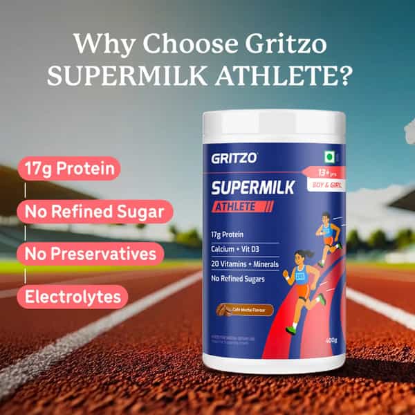 Gritzo Supermilk Athlete (13+Y Boy & Girl) | 17G Protein Powder (Cafe Mocha | 400G)