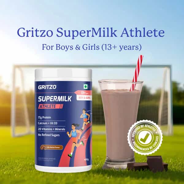 Gritzo Supermilk Athlete (13+Y Boy & Girl) | 17G Protein Powder (Cafe Mocha | 400G)