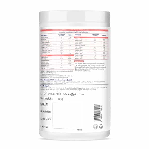 Gritzo Supermilk Athlete (13+Y Boy & Girl) | 17G Protein Powder (Cafe Mocha | 400G)