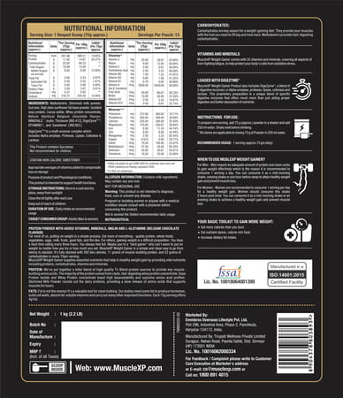 Musclexp Weight Gainer Belgium Chocolate 1kg Pouch (2.2 Lb)