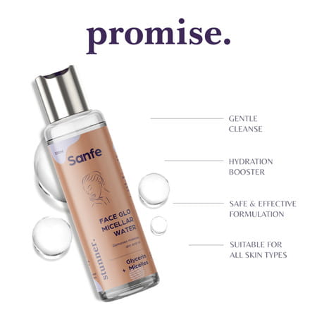 Sanfe Promise Face Glo Micellar Water Removes Makeup & Cleanses Skin -100ml Removes Dust & Dirt