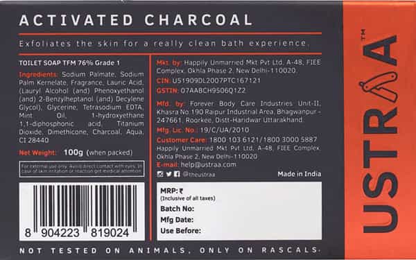 Ustraa Soap - Activated Charcoal - 100 Gm (Pack Of 8)