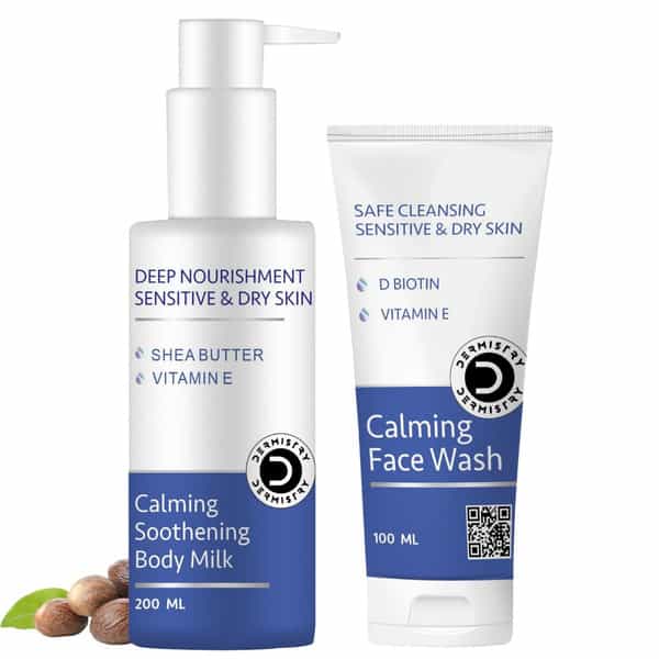 Dermistry Sensitive & Dry Skin Care Moisturizer Vit E Body Lotion & Safe Cleanser Creamy Face Wash