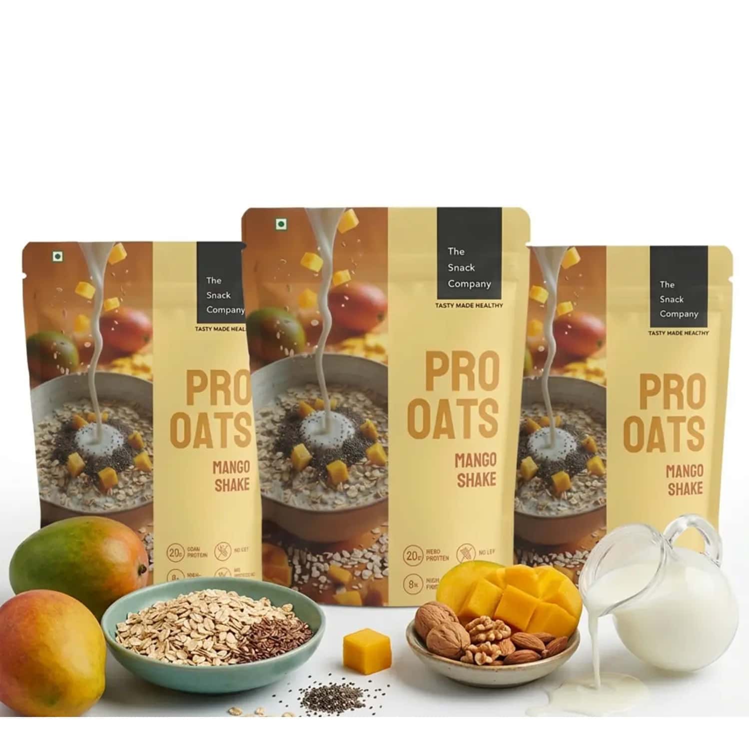 The Snack Company Protein Oats Pack Of 3- Mango Shake | 20.46g Protein | 6.14g Fibre | No Soy