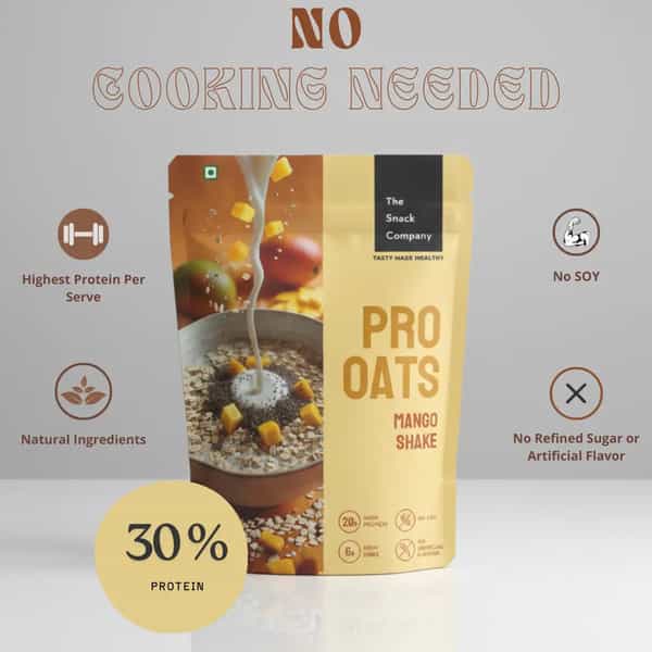 The Snack Company Protein Oats Pack Of 3- Mango Shake | 20.46G Protein | 6.14G Fibre | No Soy