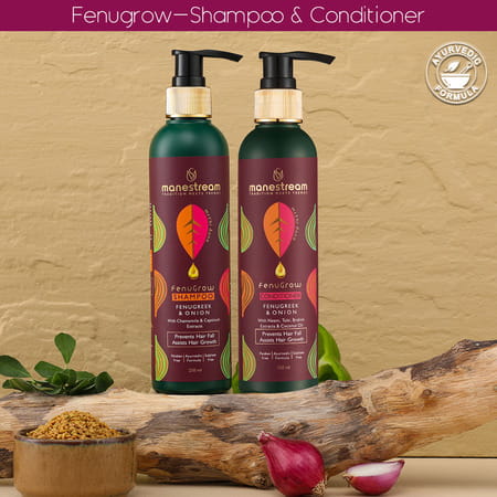 Manestream Fenugrow Hair Fall Control Ayurvedic Fenugreek & Onion Shampoo + Conditioner Combo|500 Ml