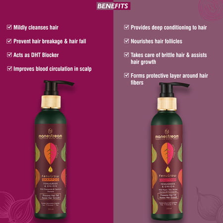 Manestream Fenugrow Hair Fall Control Ayurvedic Fenugreek & Onion Shampoo + Conditioner Combo|500 Ml