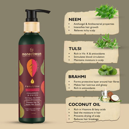 Manestream Fenugrow Hair Fall Control Ayurvedic Fenugreek & Onion Shampoo + Conditioner Combo|500 Ml