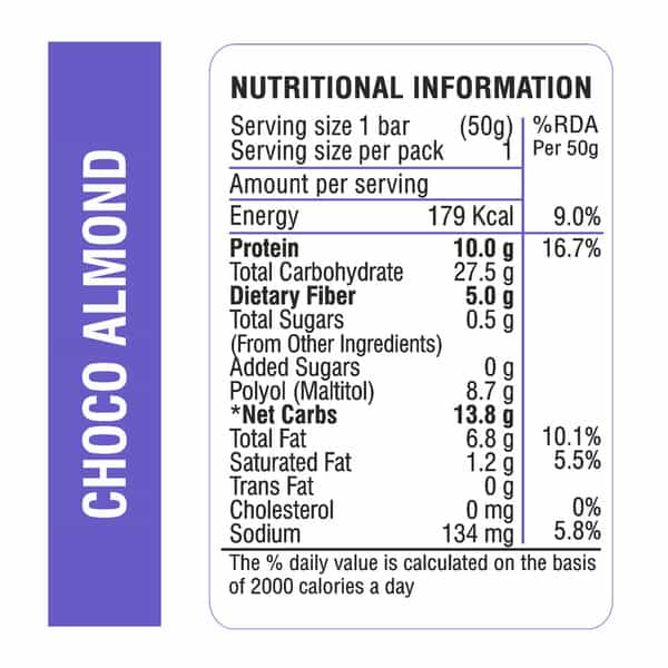 Ritebite Max Protein Daily Choco Almond Protein Bars | 10G Protein | 50 Gm