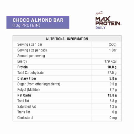 Ritebite Max Protein Daily Choco Almond Protein Bars | 10G Protein | 50 Gm