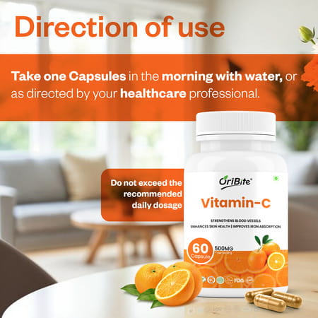 Oribite Vitamin C Capsules For Immunity & Skin Health 60 Capsules