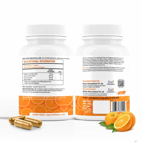 Oribite Vitamin C Capsules For Immunity & Skin Health 60 Capsules