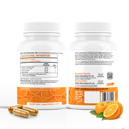 Oribite Vitamin C Capsules For Immunity & Skin Health 60 Capsules