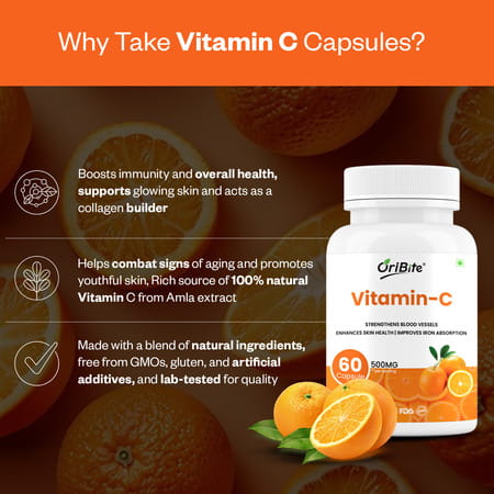 Oribite Vitamin C Capsules For Immunity & Skin Health 60 Capsules