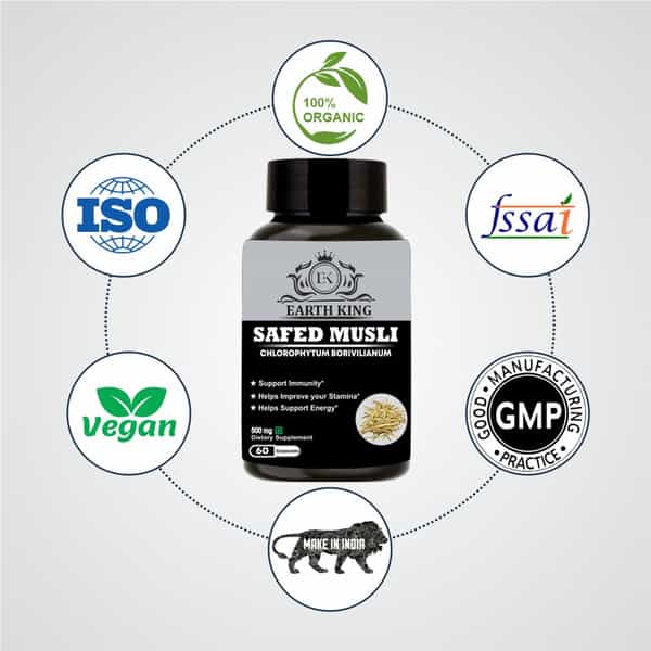 Earth King Safed Musli Extract Capsule (Chlorophytum Borivilianum)|Strength & Stamina - 60 Capsule