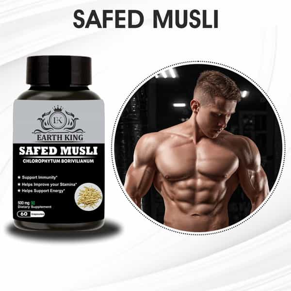 Earth King Safed Musli Extract Capsule (Chlorophytum Borivilianum)|Strength & Stamina - 60 Capsule