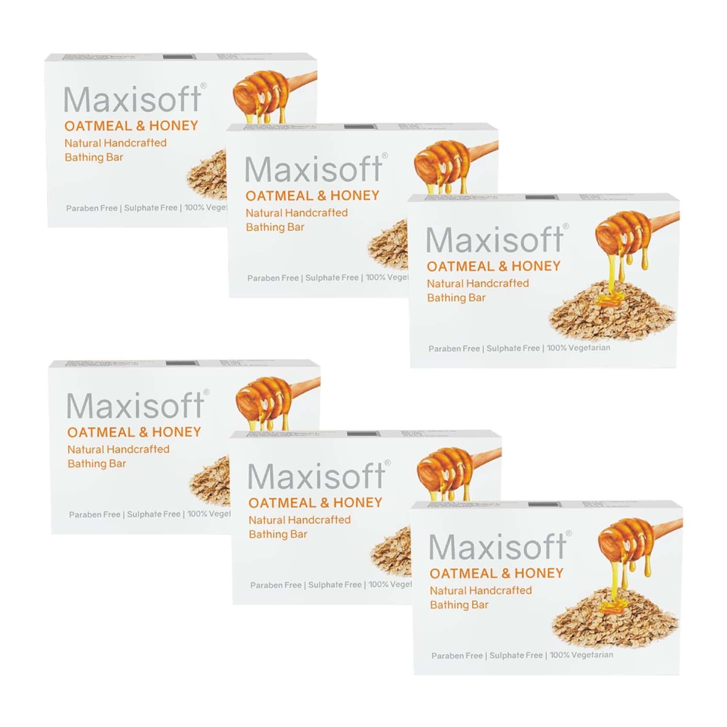 Maxisoft Natural Handcrafted Bathing Bar | Oat Meal & Honey | 75 Gm | Pack Of 6