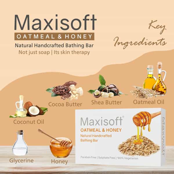 Maxisoft Natural Handcrafted Bathing Bar | Oat Meal & Honey | 75 Gm | Pack Of 6