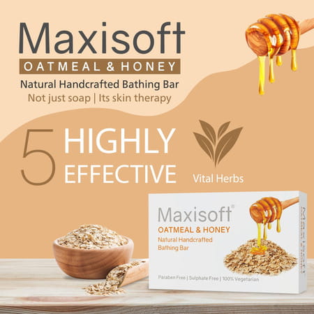 Maxisoft Natural Handcrafted Bathing Bar | Oat Meal & Honey | 75 Gm | Pack Of 6