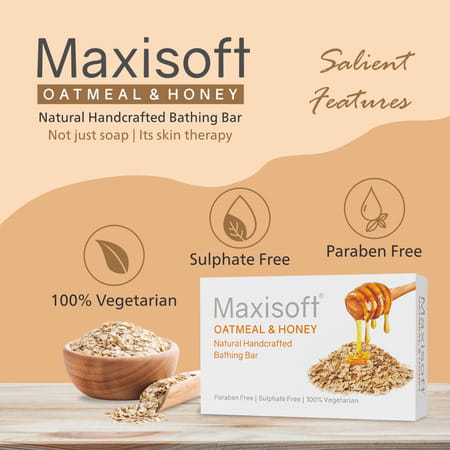 Maxisoft Natural Handcrafted Bathing Bar | Oat Meal & Honey | 75 Gm | Pack Of 6