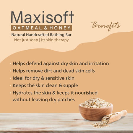 Maxisoft Natural Handcrafted Bathing Bar | Oat Meal & Honey | 75 Gm | Pack Of 6