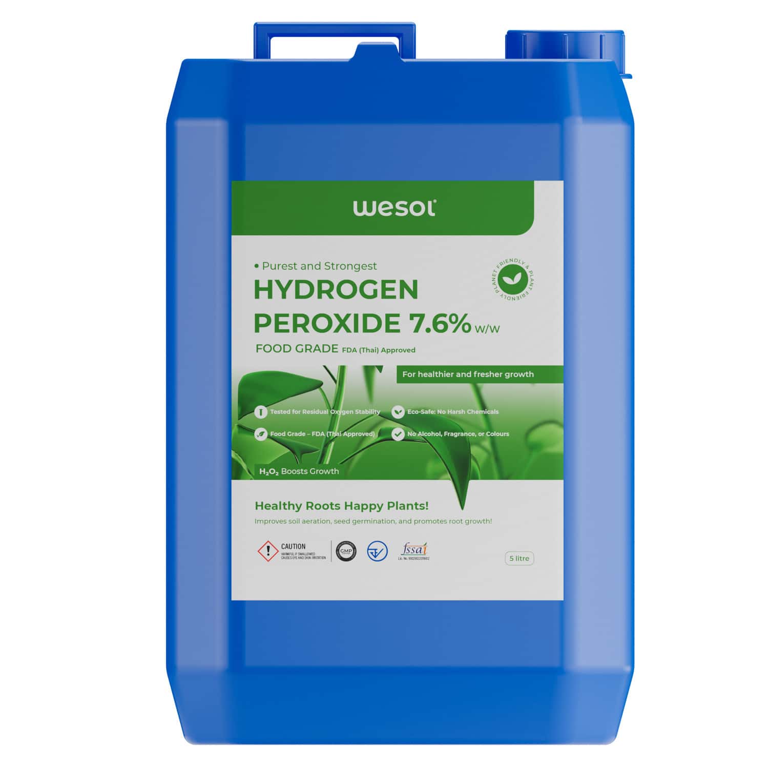 Wesol Food Grade Hydrogen Peroxide 7.6% For Hydroponics| Gardening & Farming 5 Ltr