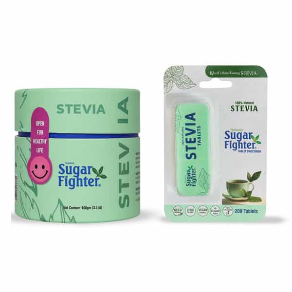 Sugar Fighter Stevia Powder Jar And Tablet - Combo - (100 Grm Powder + 200 Tablets)