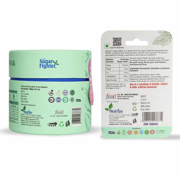 Sugar Fighter Stevia Powder Jar And Tablet - Combo - (100 Grm Powder + 200 Tablets)