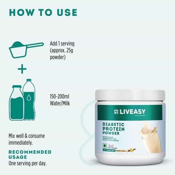 Liveasy Wellness Diabetic Protein - French Vanilla 200G Jar