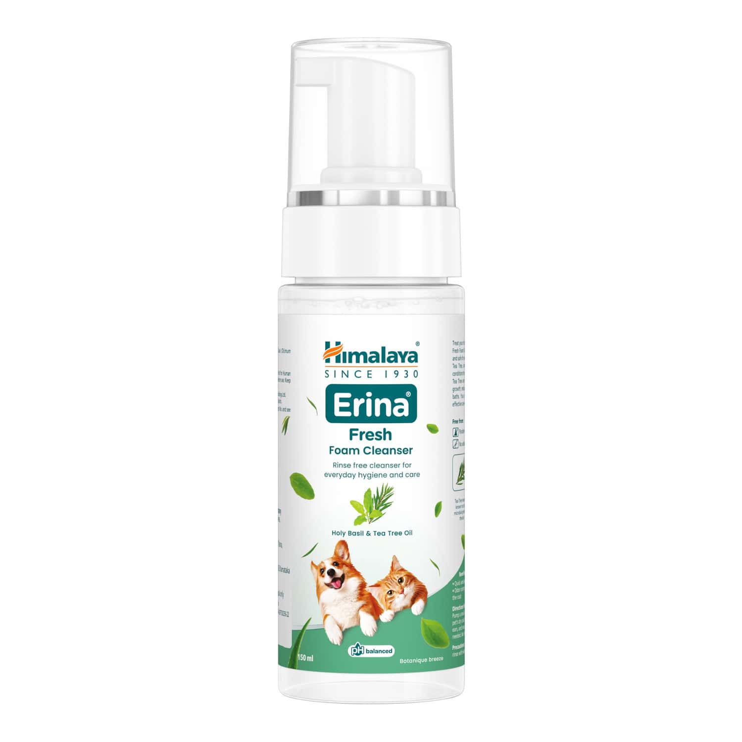 Himalaya Erina Fresh Foam Cleanser Dry Shampoo With Holy Basil & Tea Tree Oil For Dogs & Cats 150 Ml
