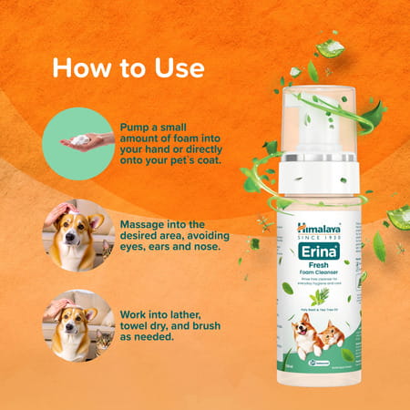 Himalaya Erina Fresh Foam Cleanser Dry Shampoo With Holy Basil & Tea Tree Oil For Dogs & Cats 150 Ml