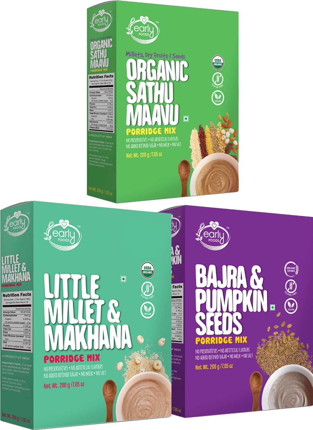 Buy EARLY FOODS COMBO OF 3 ORGANIC MILLET PORRIDGES DINNER CEREAL